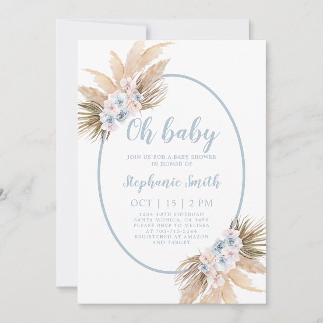 Boho Pampas Grass Baby Shower Boy Invitation (Front)