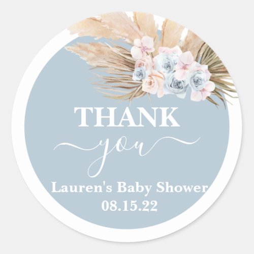 Boho Pampas Grass Baby Shower Boy Round Sticker