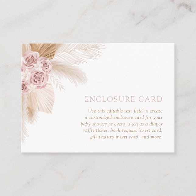 Boho Pampas Grass Baby Shower Custom Enclosure Card (Front)