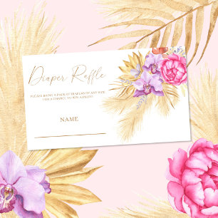 Boho pampas grass baby shower diaper raffle ticket enclosure card
