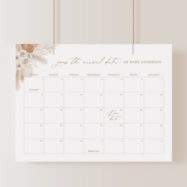 Boho Pampas Grass Baby Shower Due Date Calendar Foam Board (Creator Uploaded)