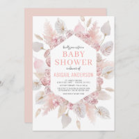 Boho Pampas Grass Baby Shower Elegant Blush Pink  Invitation