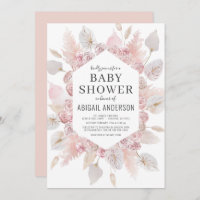 Boho Pampas Grass Baby Shower Elegant  Invitation