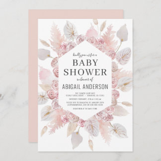 Boho Pampas Grass Baby Shower Elegant Invitation