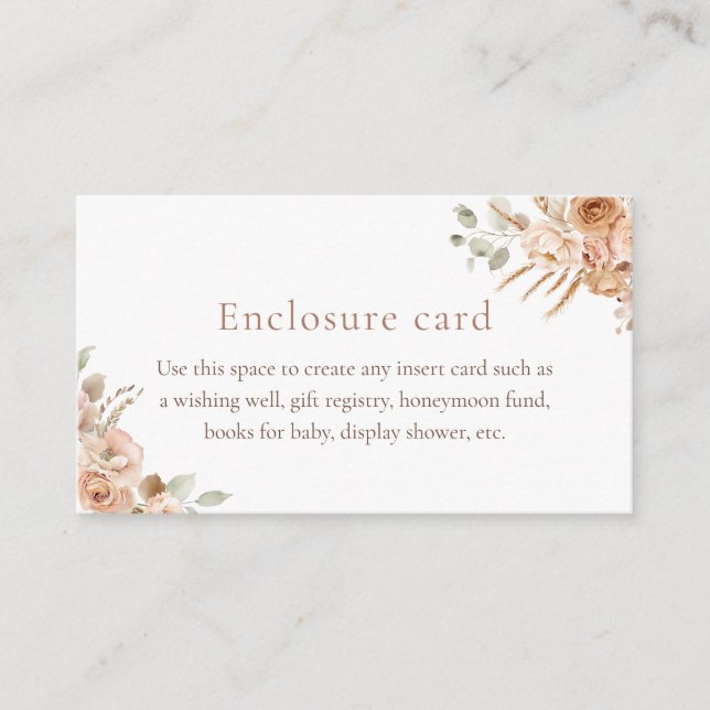 Boho Pampas Grass Baby Shower Enclosure Card (Front)