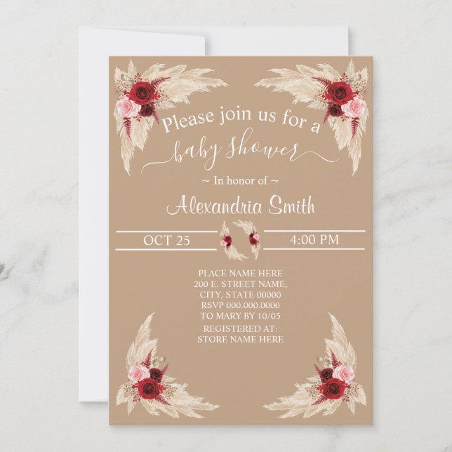 Boho Pampas Grass | Baby Shower Invitation (Front)