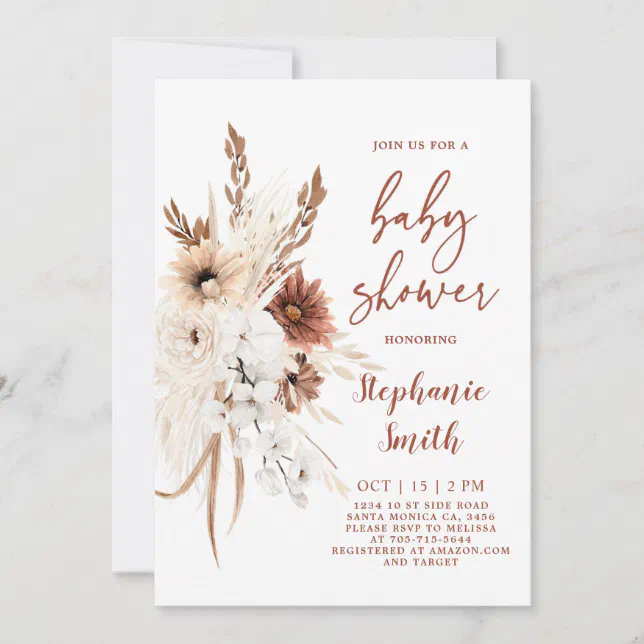 Boho Pampas Grass Baby Shower Invitation | Zazzle