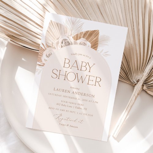 Boho Pampas Grass Baby Shower Invitation