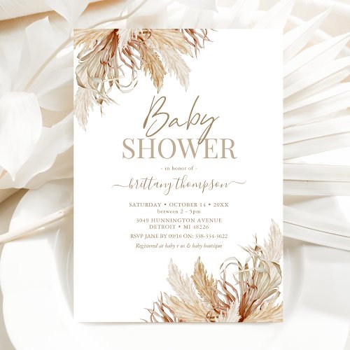 Boho Pampas Grass Baby Shower Invitation