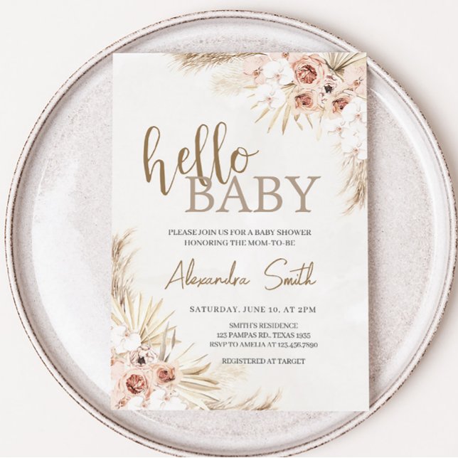 Boho Pampas Grass Baby Shower  Invitation (Bohemian Tropical Desert Baby Shower Invitation)