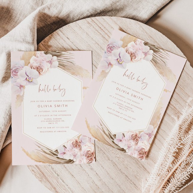 Boho pampas grass baby shower invitation (Creator Uploaded)