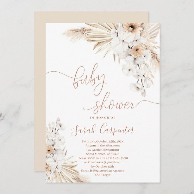 Boho Pampas Grass Baby Shower Invitation (Front/Back)