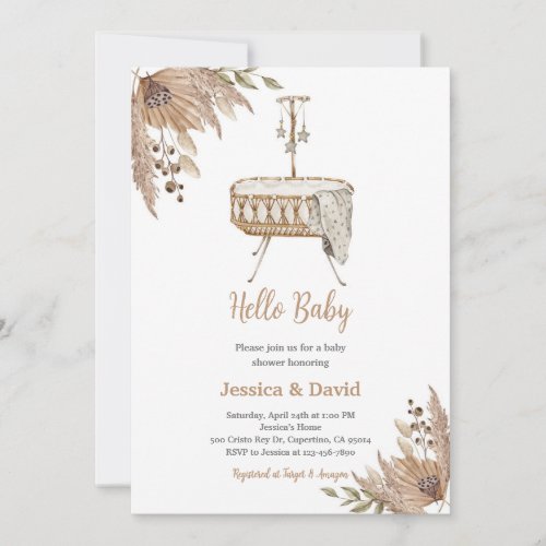 Boho Pampas Grass Baby Shower Invitation