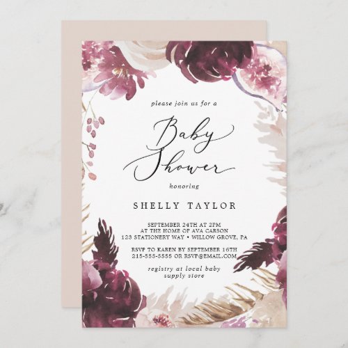 Boho Pampas Grass Baby Shower Invitation