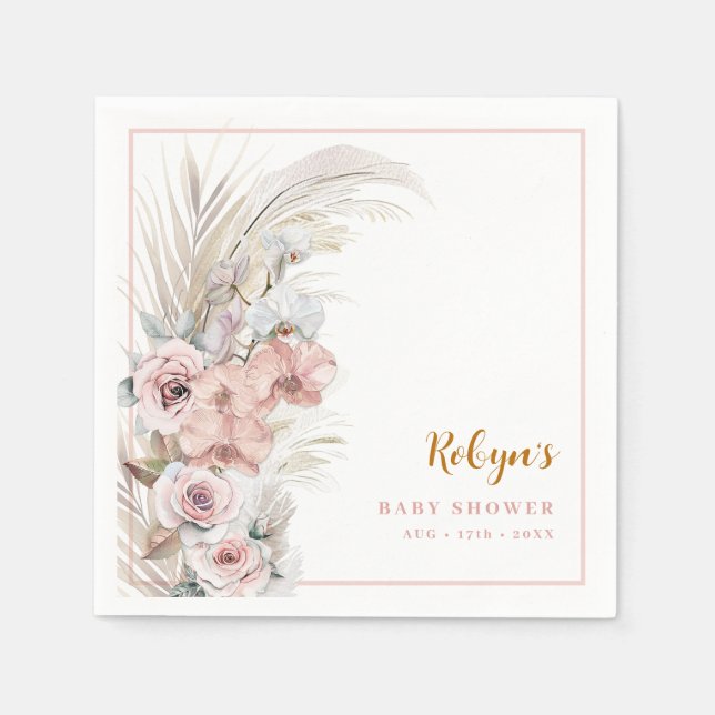 Boho Pampas Grass Baby Shower Napkins Blush (Front)