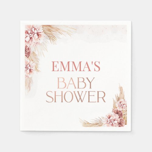 Boho Pampas Grass Baby Shower Paper Napkins