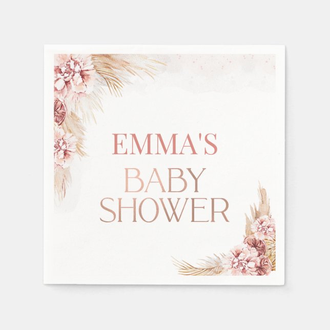 Boho Pampas Grass Baby Shower Paper Napkins (Front)