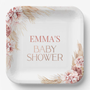 Boho Pampas Grass Baby Shower Paper Plates