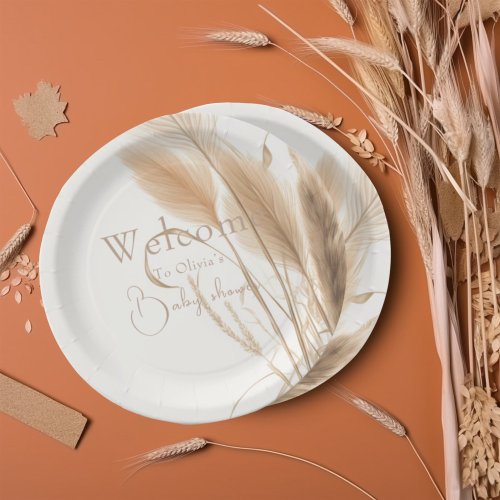 Boho Pampas grass Baby shower  Paper Plates