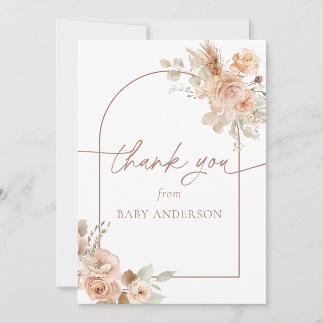 Boho Pampas Grass Baby Shower Thank You (Front)