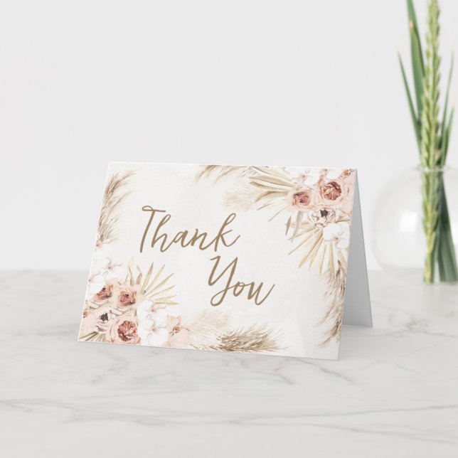 Boho Pampas Grass Baby Shower  Thank You Card (Front)