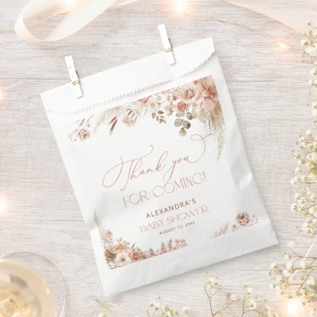 Boho Pampas Grass Baby Shower Thank You Favor Bag (Clipped)