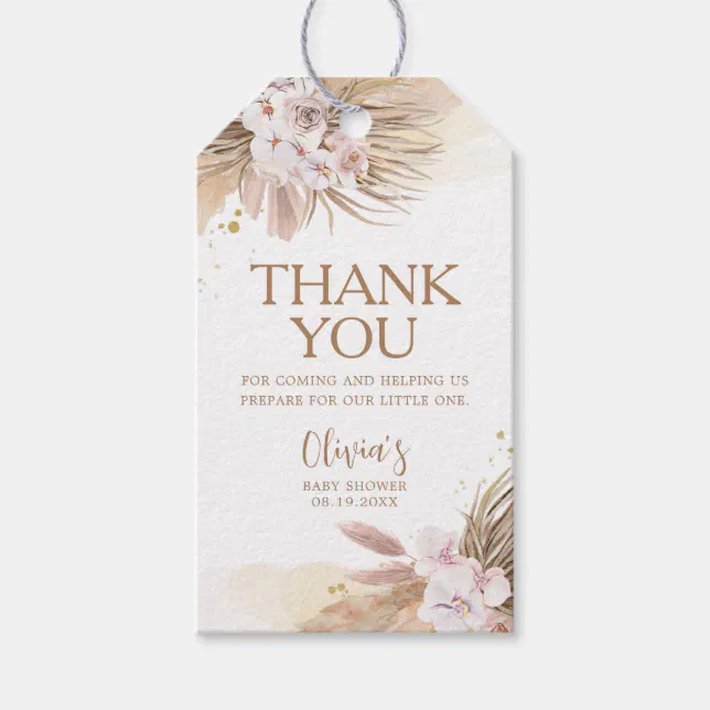 Boho Pampas Grass Baby Shower Thank You Favor Gift Tags | Zazzle