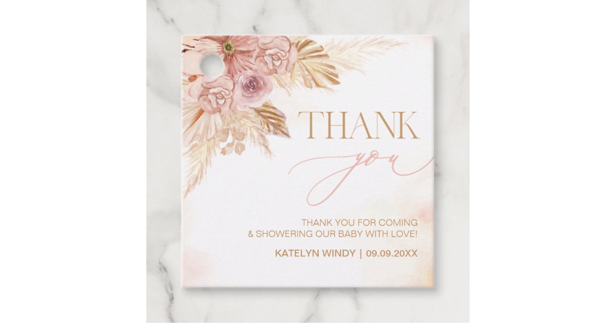 Boho Pampas Grass Baby Shower Thank You Favor Tags | Zazzle