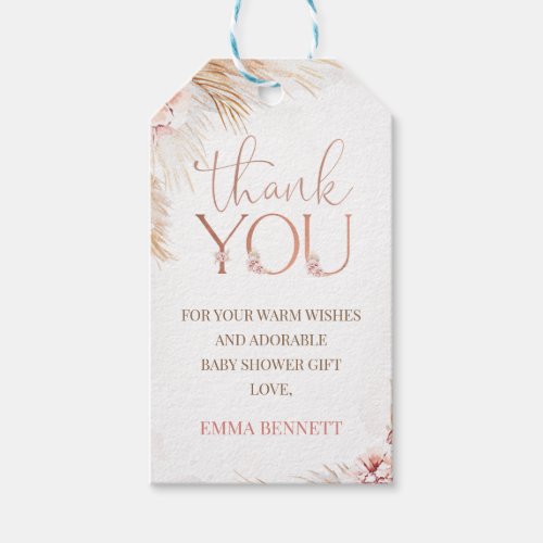 Boho Pampas Grass Baby Shower Thank You  Gift Tags