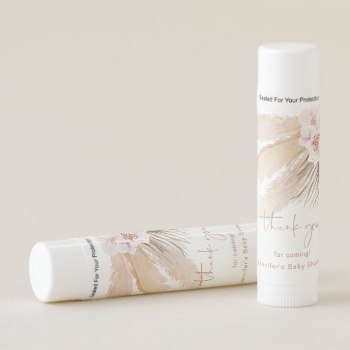 Boho pampas grass baby shower thank you lip balm