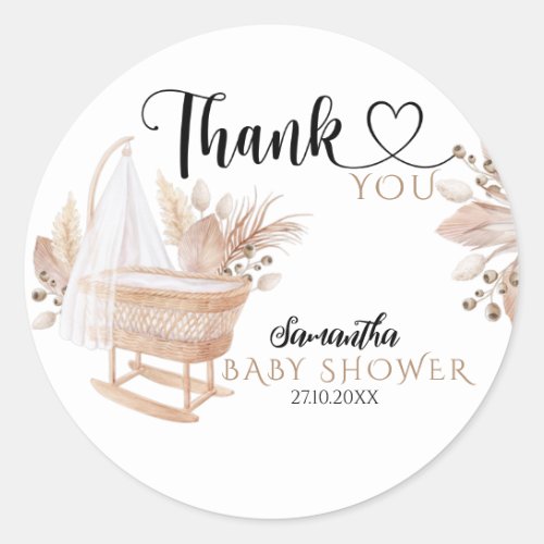 Boho Pampas Grass Baby Shower Thanks  Classic Round Sticker