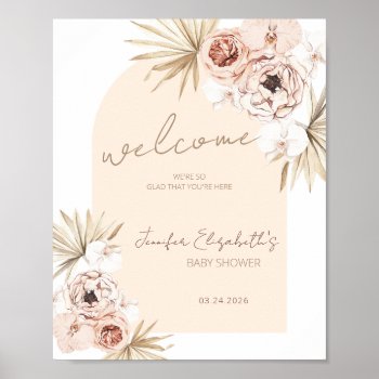 Boho Pampas Grass Baby Shower Welcome Poster by antiquechandelier at Zazzle