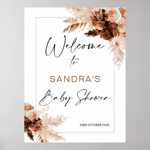 Boho Pampas Grass Baby Shower Welcome Sign