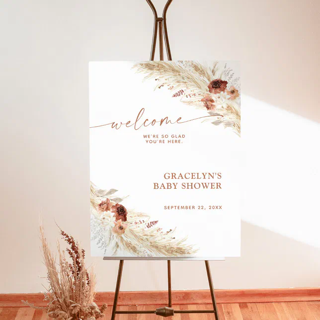 Boho Pampas Grass Baby Shower Welcome Sign | Zazzle