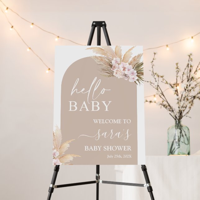 Boho Pampas Grass Baby Shower Welcome sign (In Situ (Stand))