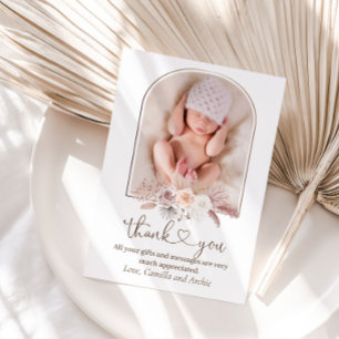 Boho Pampas Grass Baptism Christening  Thank You Card
