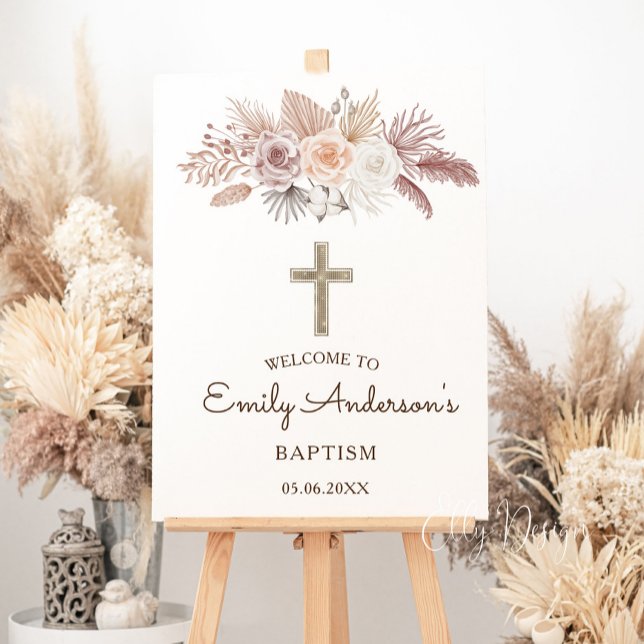Boho Pampas Grass Baptism Christening Welcome Foam Board (Creator Uploaded)