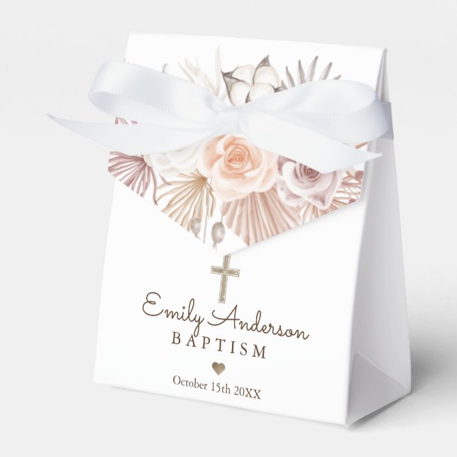 Boho Pampas Grass Baptism  Favor Boxes (Front Side)