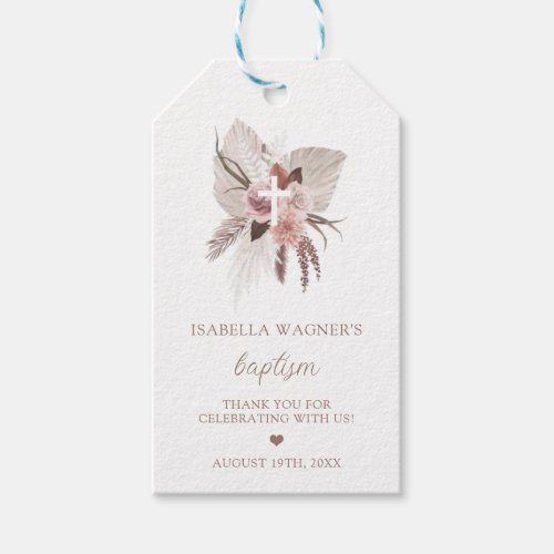 Boho Pampas Grass Baptism Gift Tags