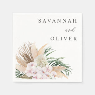 Boho Pampas Grass Beach Floral Name Napkins