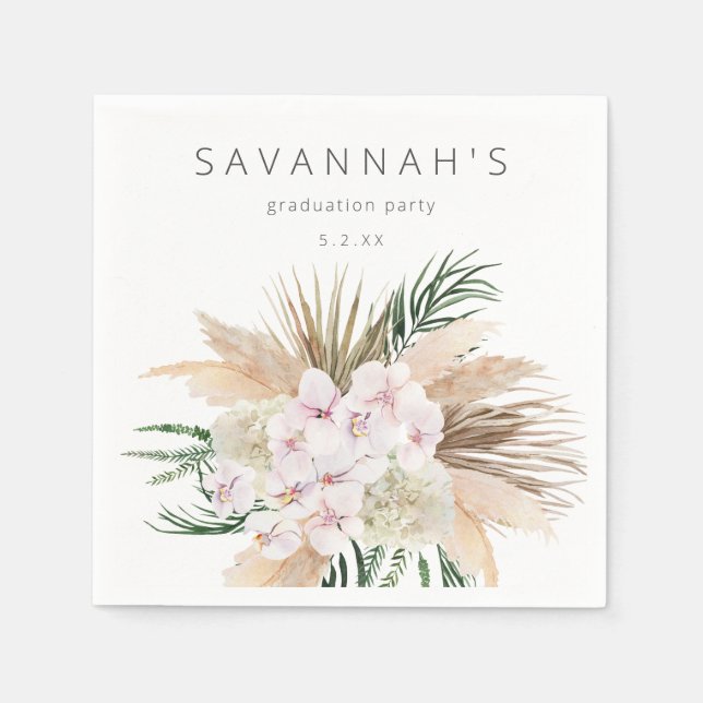 Boho Pampas Grass Beach Floral Name or Monogram Napkins (Front)