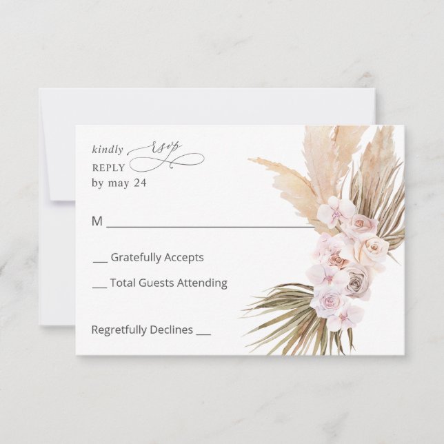 Boho Pampas Grass Beach Floral no Meal RSVP (Front)