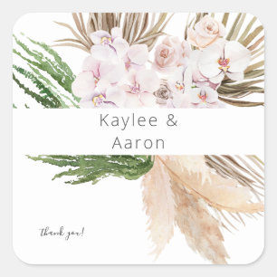 Boho Pampas Grass Beach Floral Thank You Square Sticker