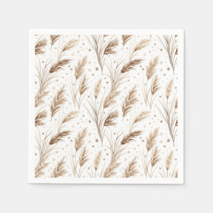 Boho Pampas Grass Beige Brown Star Pattern (1) Napkins
