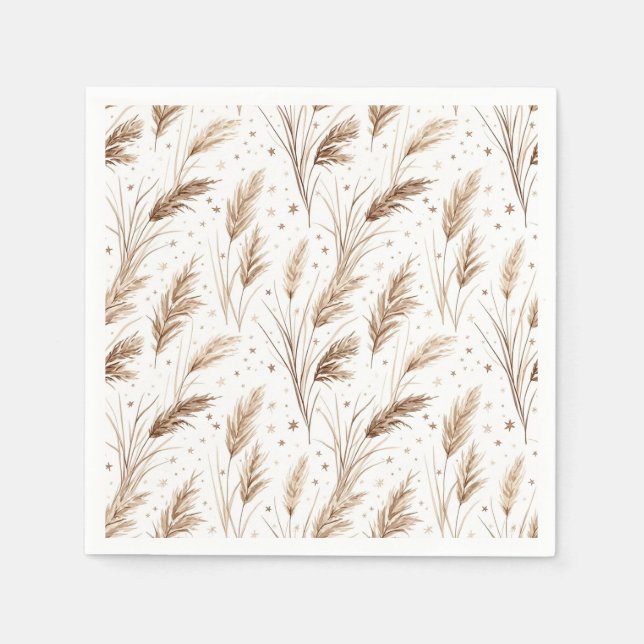Boho Pampas Grass Beige Brown Star Pattern (1) Napkins (Front)
