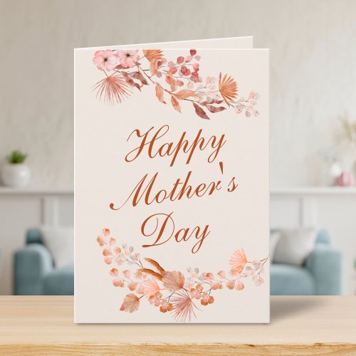 Boho Pampas Grass Beige Floral Chic Mothers Day Card