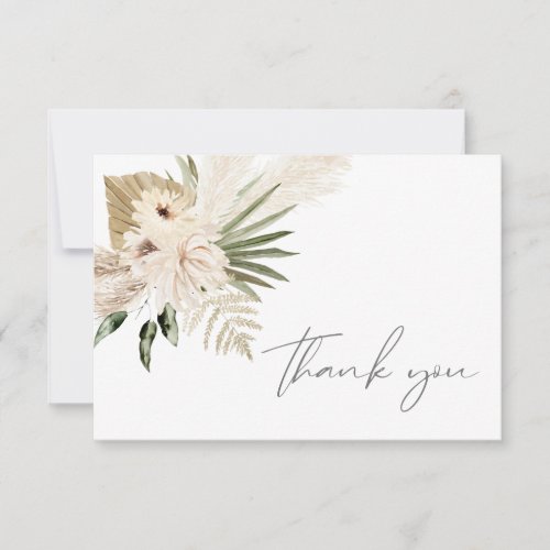 Boho Pampas Grass  Beige Floral Thank You Card