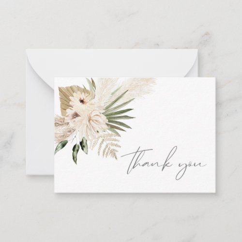 Boho Pampas Grass Beige Floral Thank You Note Card