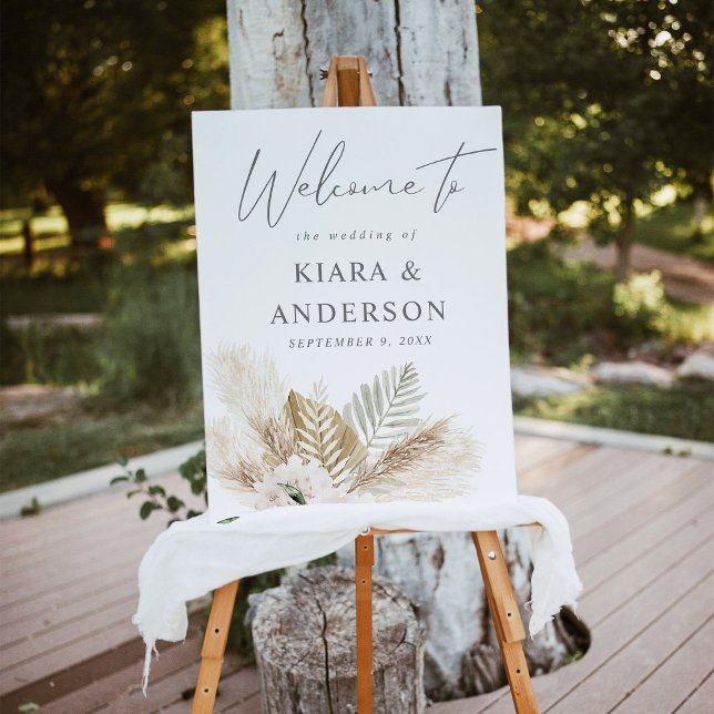 Boho Pampas Grass & Beige Floral Welcome Foam Board (Creator Uploaded)