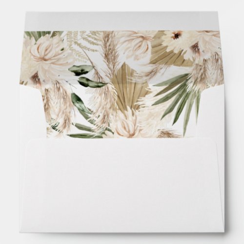Boho Pampas Grass  Beige Floral White Envelope